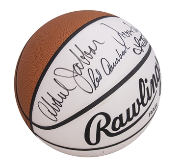 Multi Signed Rawlings Basketball with 7 Signatures Including Kareem Abdul-Jabbar, Red Auerbach, Bill Bradley and Jerry West (JSA)